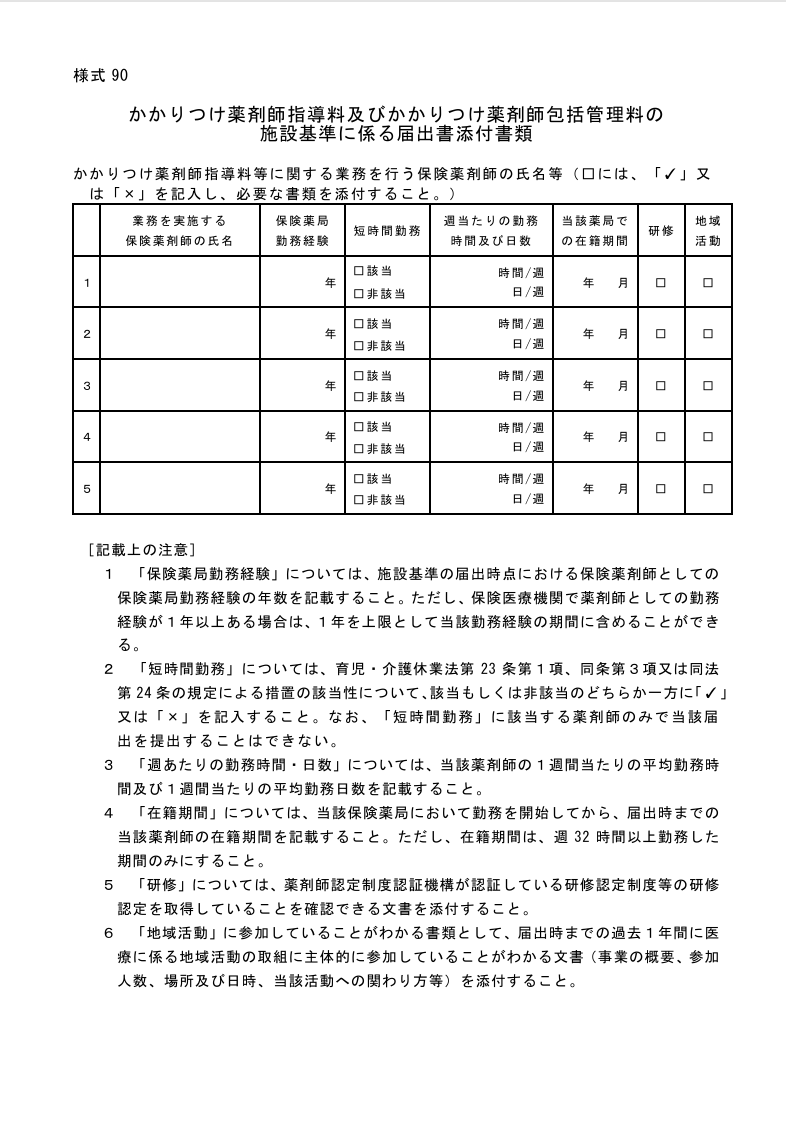 かかりつけ薬剤師指導料の施設基準届出様式２